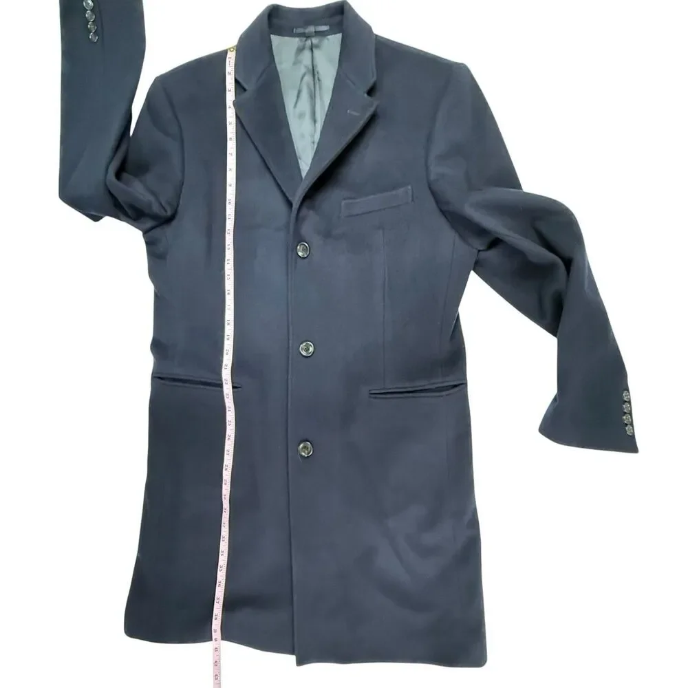 J CREW Ludlow Topcoat Wool Cashmere Men 42L Navy Blue Coat Overcoat Classic